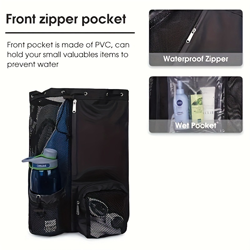 Yellow Mesh Drawstring Swim Backpack with Wet Pocket - Lightweight Beach, Gym, Outdoor Sports Bag - 245g โ image 3