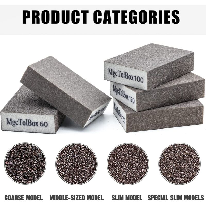 12 pcs Sanding Sponges, Sanding Blocks Kit Polishing Grit 60/80/100/120/180/220 Washable Reusable โ image 2