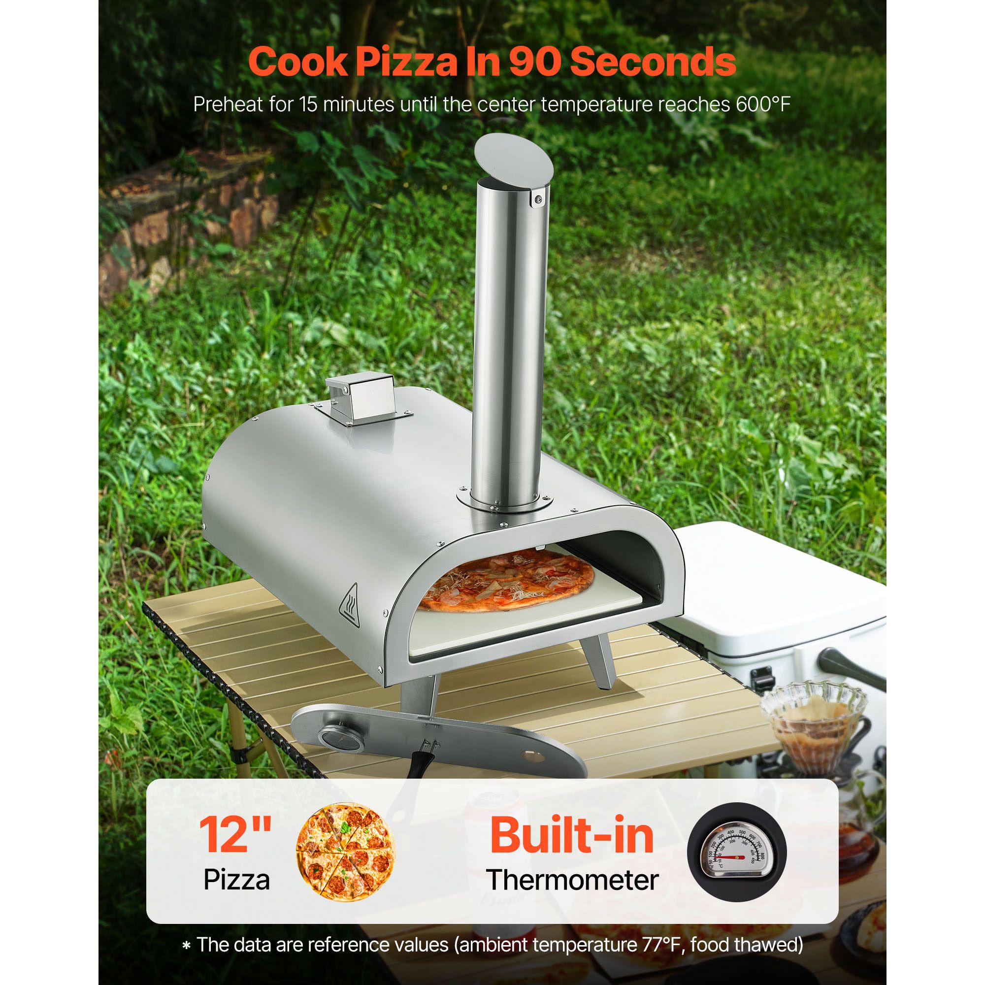 Pizza Oven Outdoor, 12" Pellet Pizza Oven, Portable Pizza-Stove with Built-in Thermometer, Wood Fired Stainless Steel Pizza-Maker, for Backyard, Camping — image 2