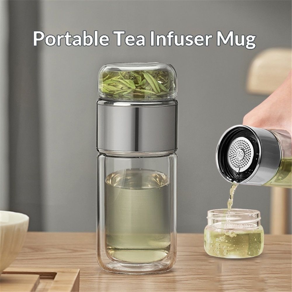 300ml Tea Tumbler Tea Infuser Bottle Layer Glass Travel Tea Mug Loose Leaf Tea Strainer Tea Cup Glass Tumbler Office Travel Home Tea Mug Fruit Water Tea — image 3
