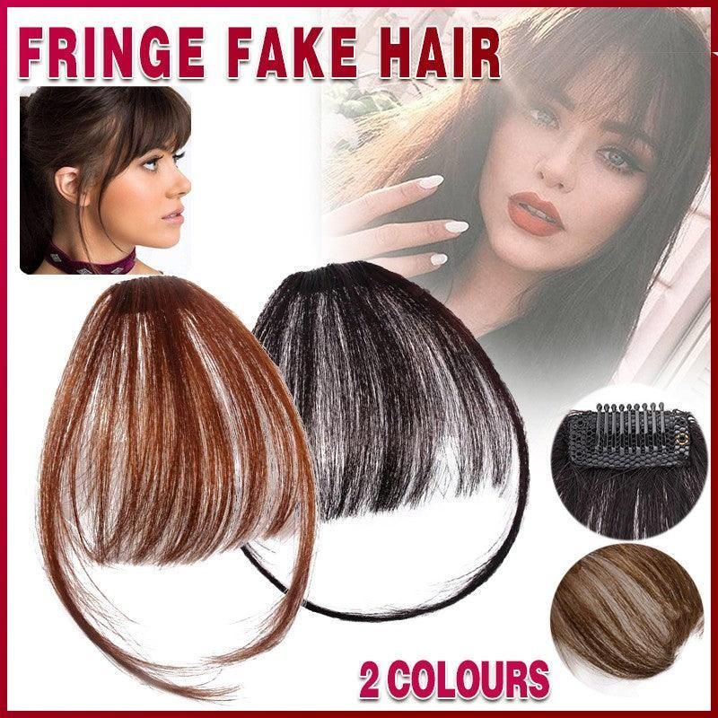 Clip In on Bangs Fringe Fake Hair Extensions Straight Front Neat Hair as Human - Light Brown โ image 2