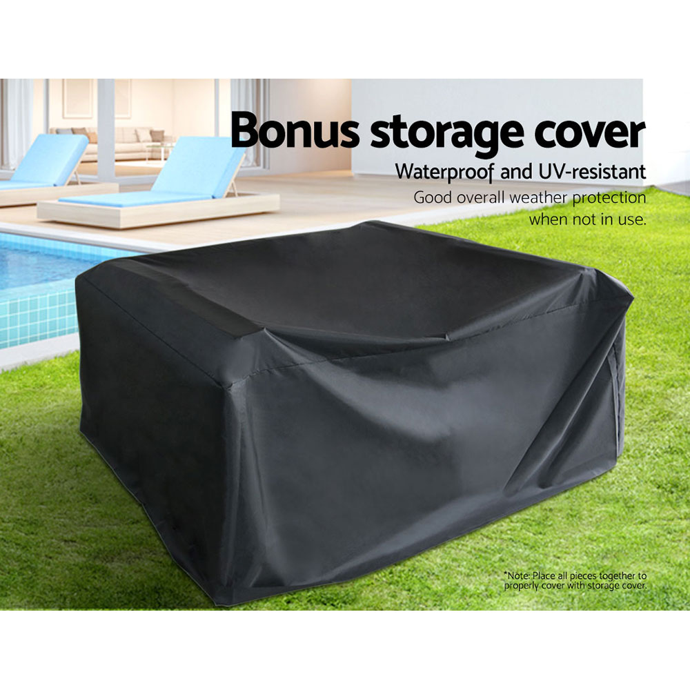 Gardeon 4PCS Outdoor Sofa Set with Storage Cover Wicker Harp Chair Table Grey โ image 6