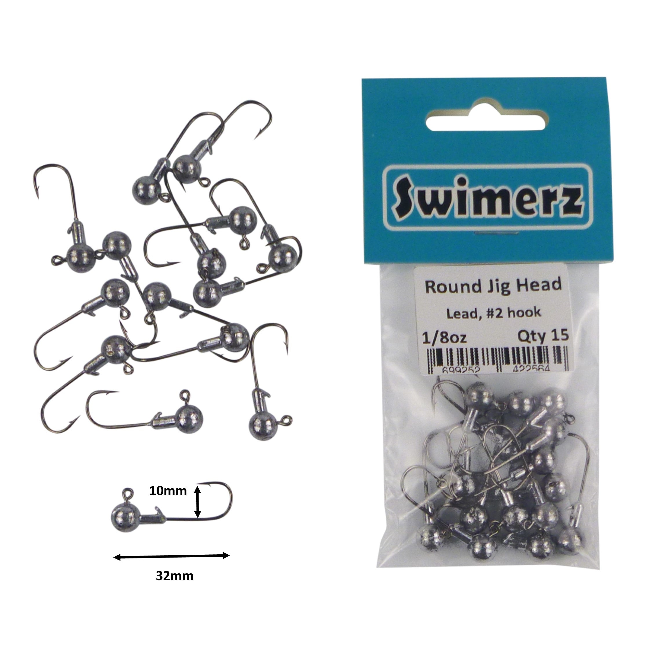 Swimerz Round Jig Head, 1/8 oz #2 Hook, 15 pack โ image 2