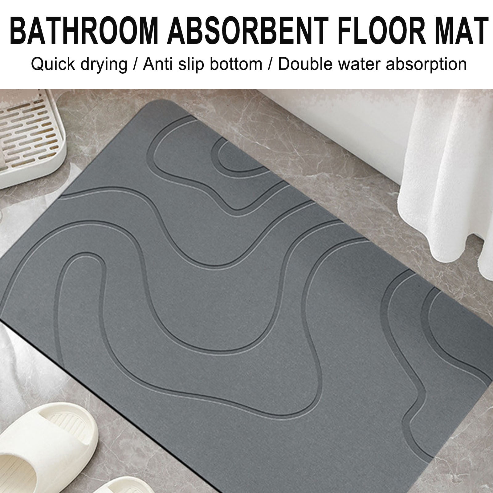 Stone Bath Mat, 16 × 24" Quick Drying Diatomaceous Earth Bath Mat Super Absorbent Non Slip Stone Bath Mats Washable Rug for Bathroom Floor Kitchen Shower Dark — image 5