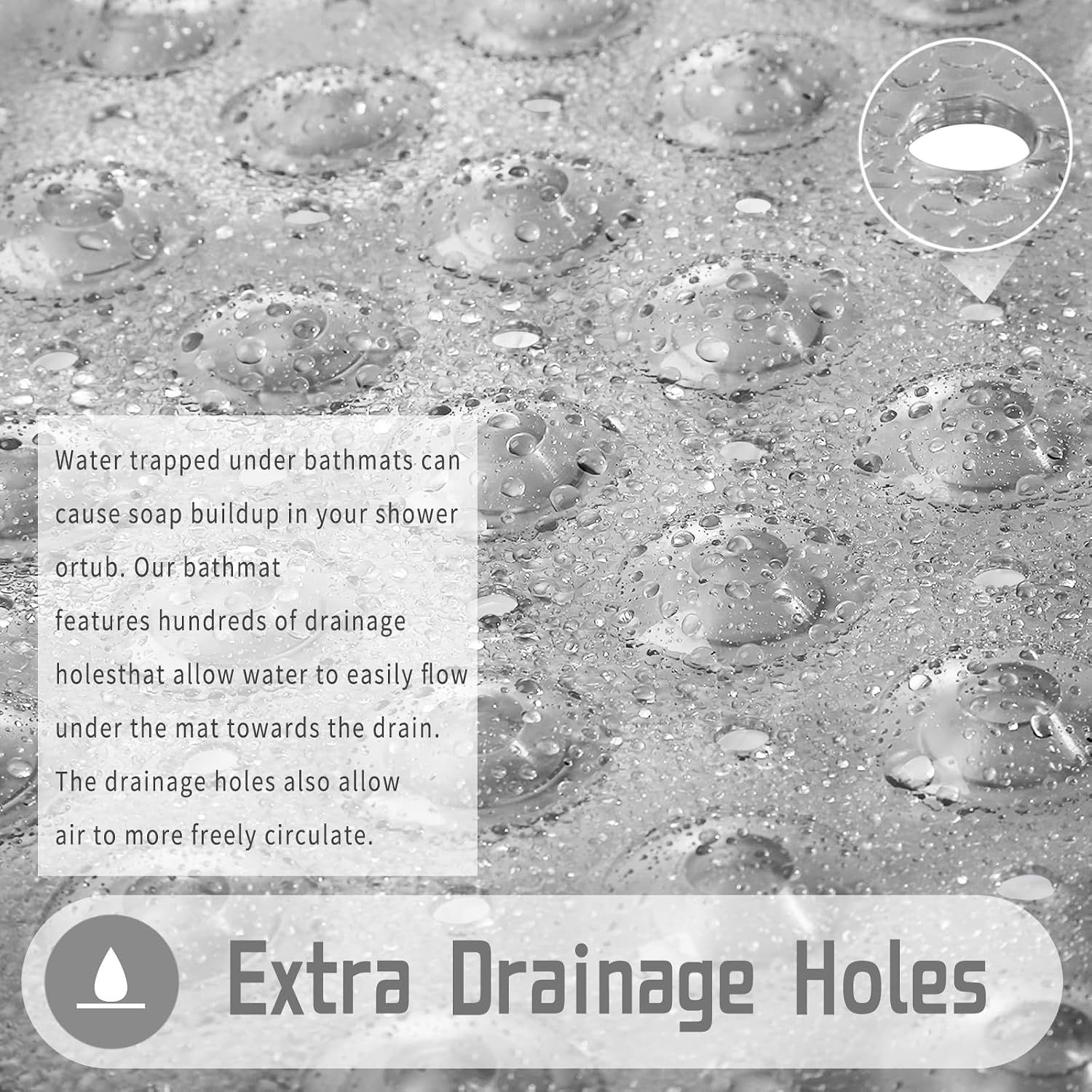 Square Non-Slip Shower Mat with Suction Cups and Drain Holes, Soft Machine-Washable Bathtub Mat for Shower Stalls, Clear Grey, 53.3 × 53 cm — image 4