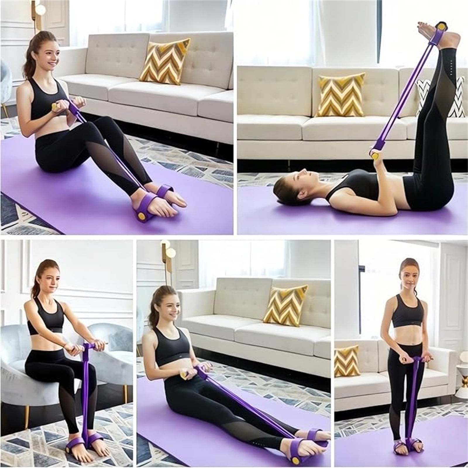 1 Piece !4-Tube Pedal Puller Resistance Rope - Foot Pedal Resistance Band, Yoga Elastic Exercise Bands, for Women Jump Fitness, Purple — image 4