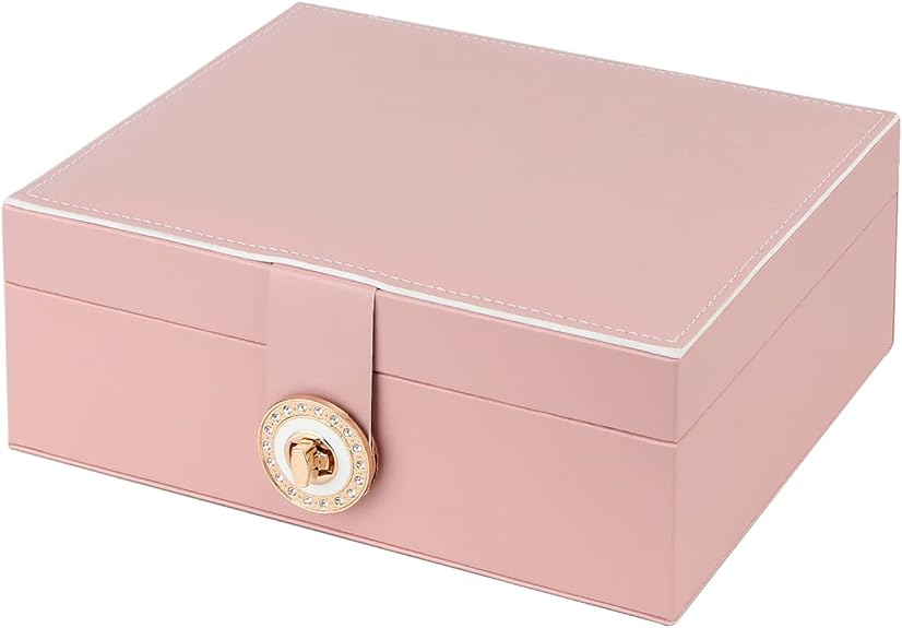 Jewelry Box for Storing Necklaces, Earrings, Bracelets and Rings, Large PU Leather with 3 Layers Stackable Jewelry Box, Pink Pink-tfrf Pink โ image 2