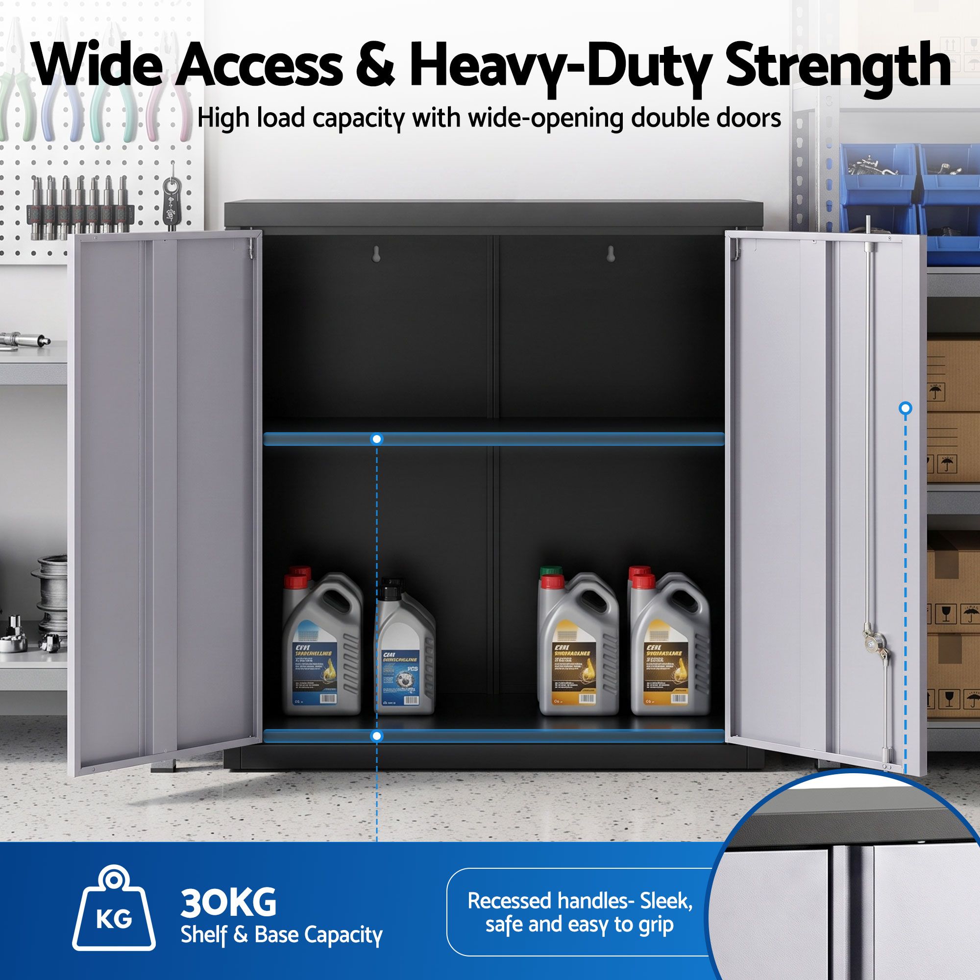 Giantz Steel Tool Cabinet Wall Mount Adjustable Shelf Garage Storage Lockable Black Grey — image 4