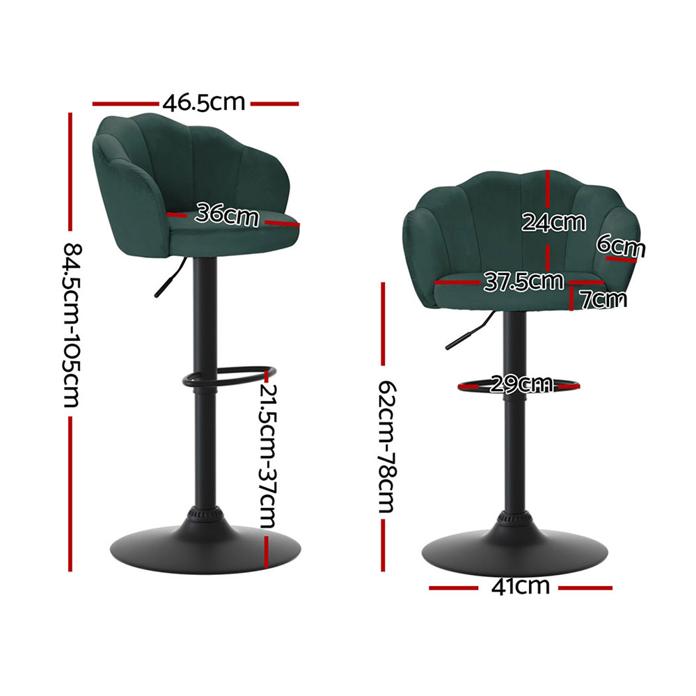 Artiss 4x Bar Stools Gas Lift Velvet Green — image 2