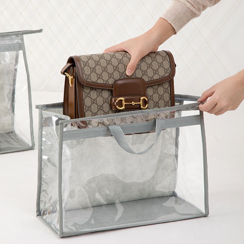 Handbag Dust Bags, Clear Purse Storage Organizer PVC Dustproof Handbag Cover Transparent Purse Protector, Gray — image 2