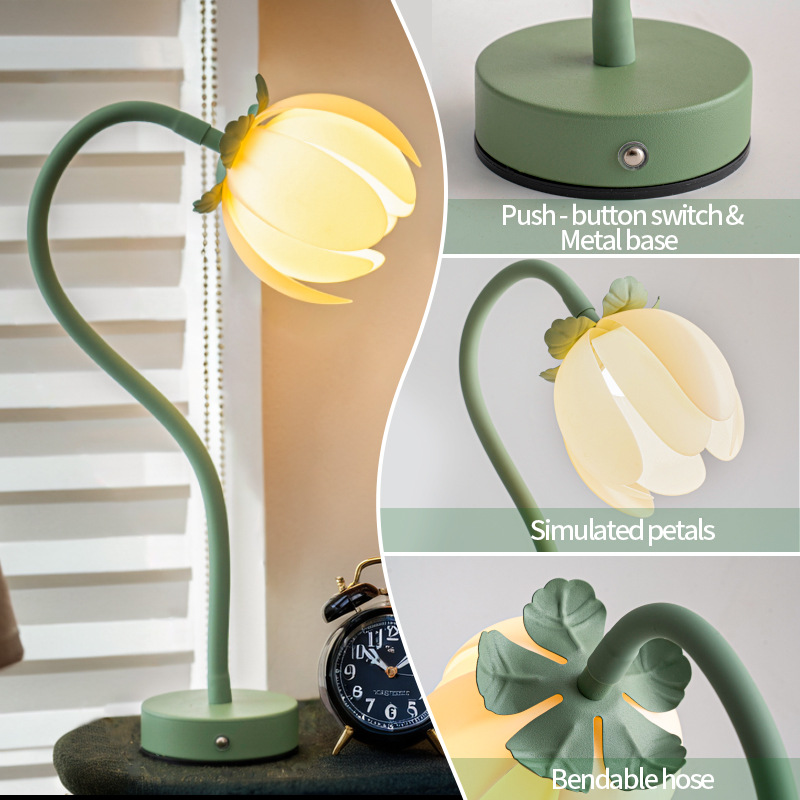 Pink LED Tulip Desk Lamp - Flexible Gooseneck, Decorative Flower Table Light โ image 4