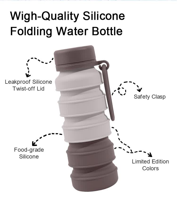 Brown Collapsible Silicone Water Bottle - 510ml Portable Food-Grade Travel & Sports Drink Flask โ image 5
