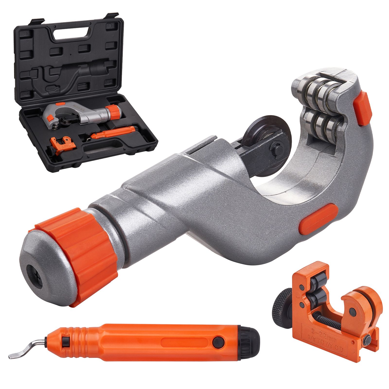 3PCS Tubing Cutter Set, 3/16"-2" O.D. Copper Pipe Cutter, 1/8"-7/8" O.D. Mini Tube Cutter and Deburring Tool, Heavy Duty Pipe Cutter Set for Copper, Aluminum