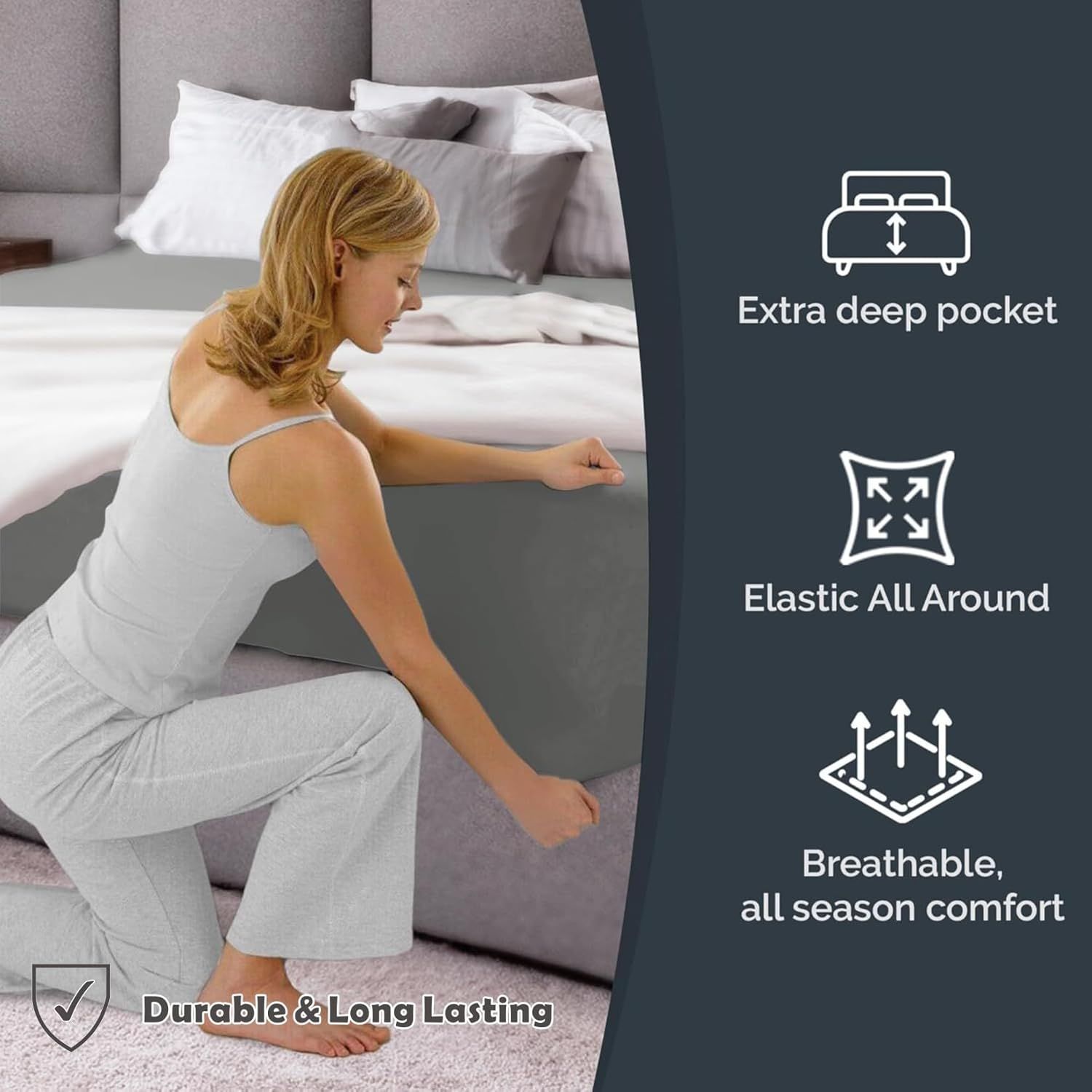 Hotel Quality Fitted Sheet - 1 Piece Fitted Sheet -Breathable Bedding - Wrinkle, Fade, Stain Resistant- 16inch/40cm Deep Pocket Fitted Bed Sheet-Wrinkle and — image 2