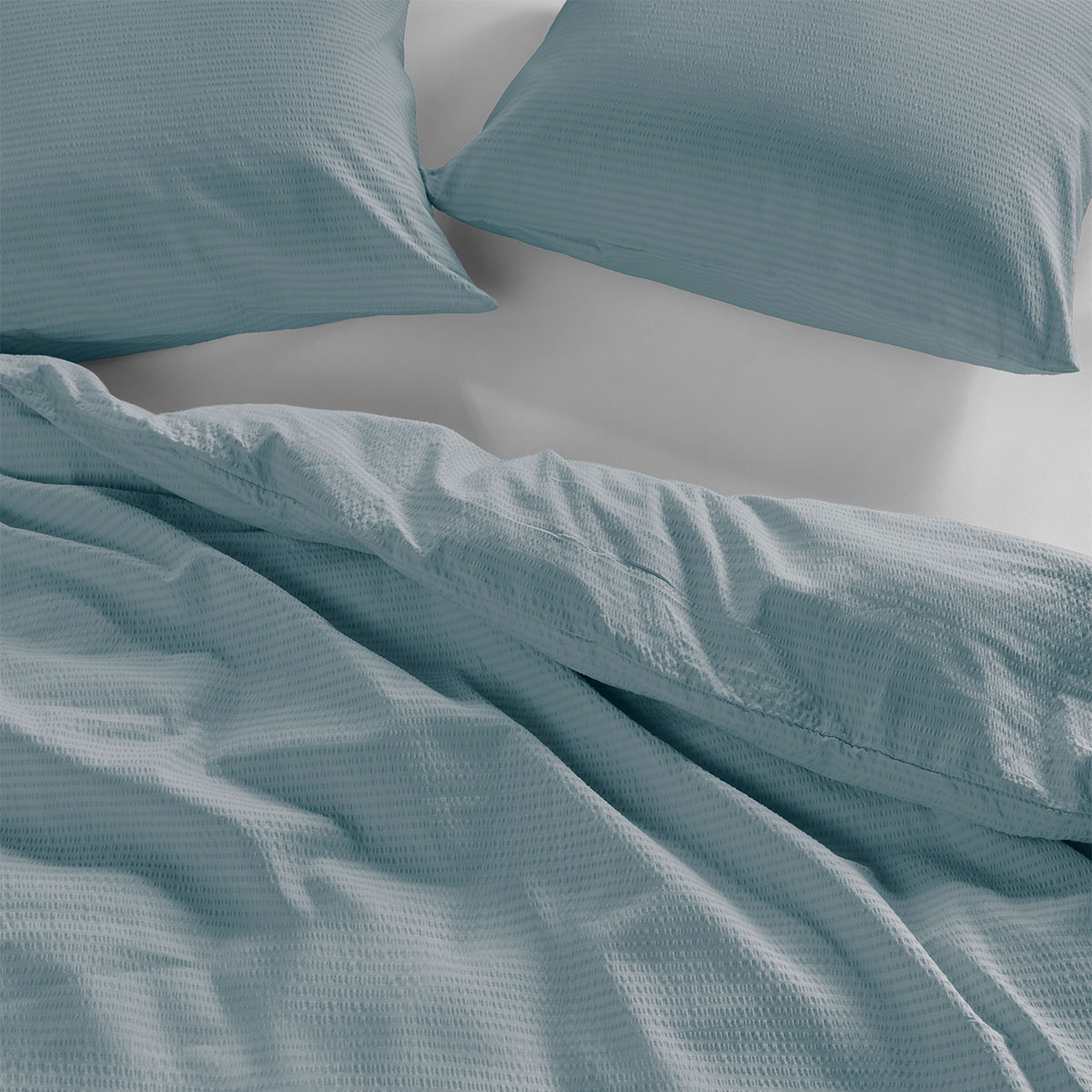Bedding House Summer Blue Grey Seersucker Cotton Quilt Cover Set King — image 4