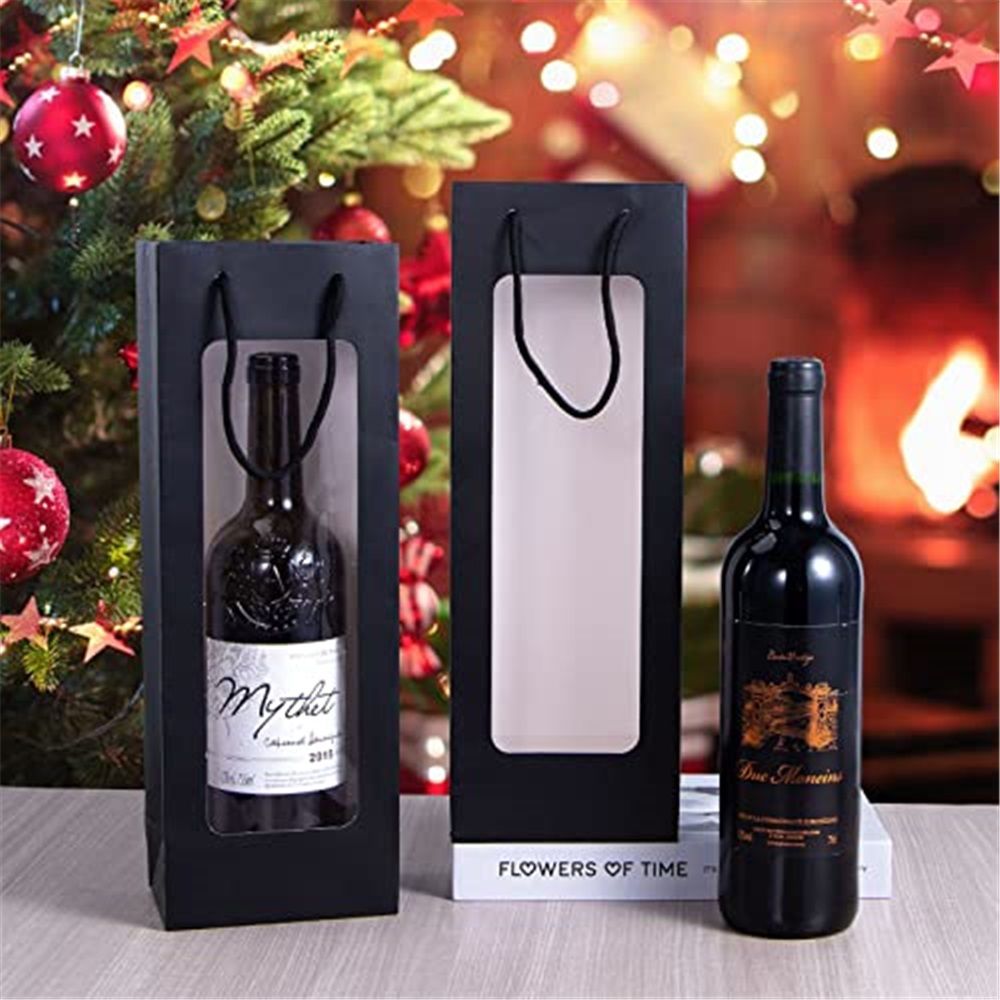 Wine Gift Bags with Window - 20 Pack,14.2" Wine Bags for Bottles - Halloween, Birthday, Housewarming, Dinner Party, Business - Black — image 5