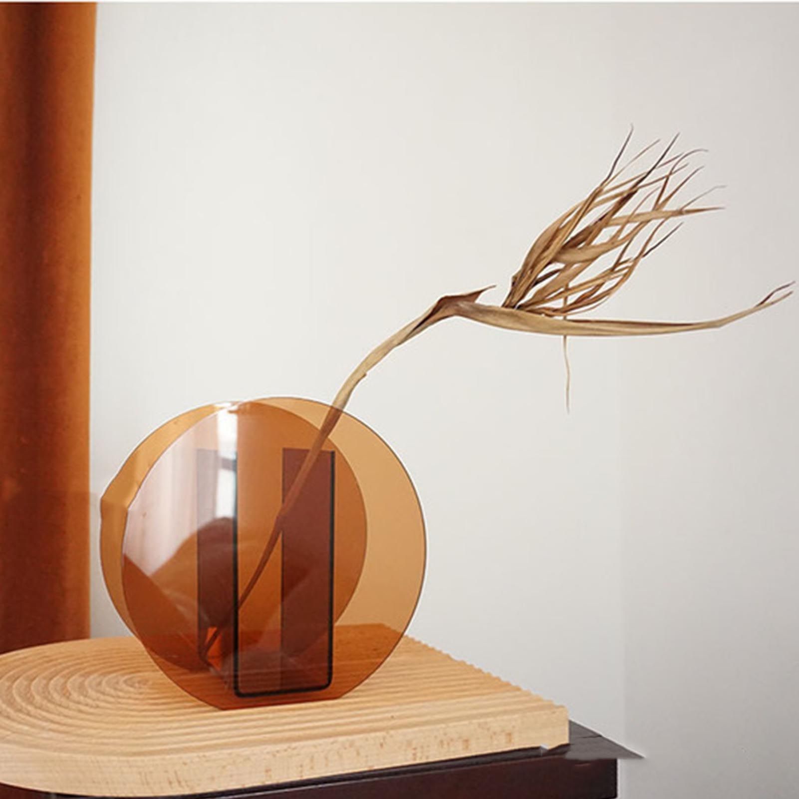 Brown Acrylic Vase Transparent Decorative Flower Vase Nordic Glass Vase Ornament for Office Living Room Book Shelf Brown Circle — image 5