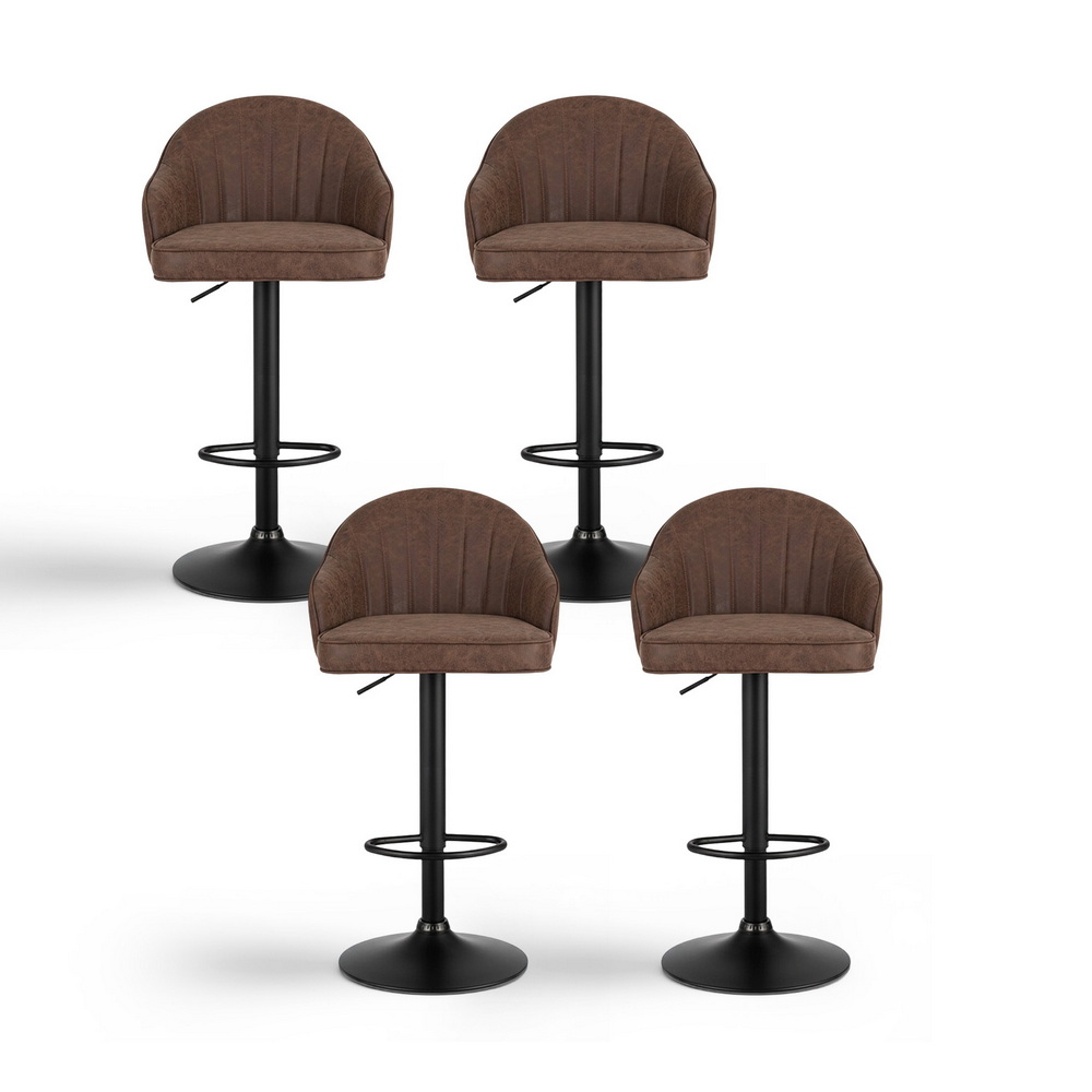 Artiss 4x Bar Stools Kitchen Swivel Gas Lift Counter Chair Shell Leather Brown — image 3