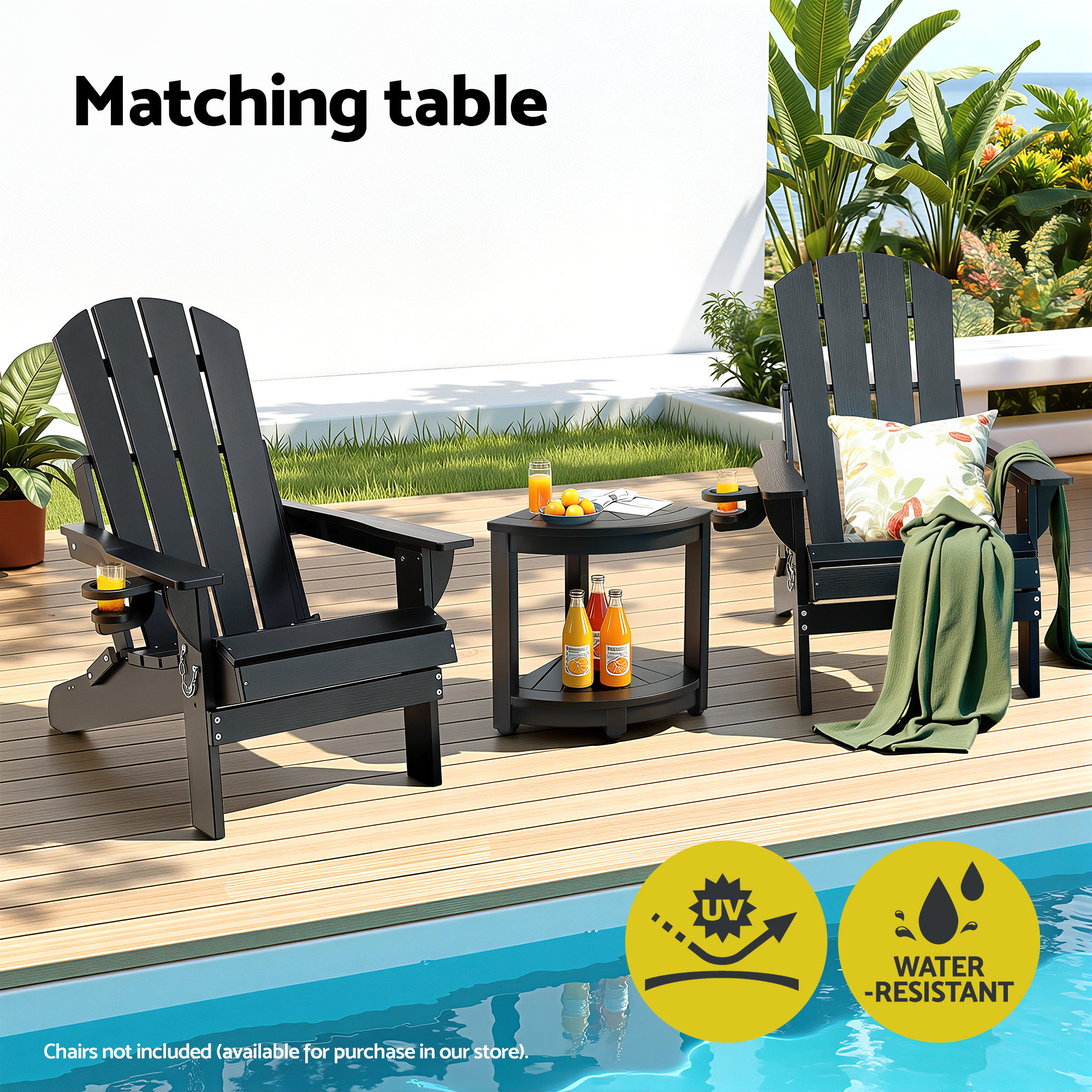 Gardeon Outdoor Coffee Side Table HDPE Desk Corner Shower Stool Bench Seat with Storage Shelf Black — image 4