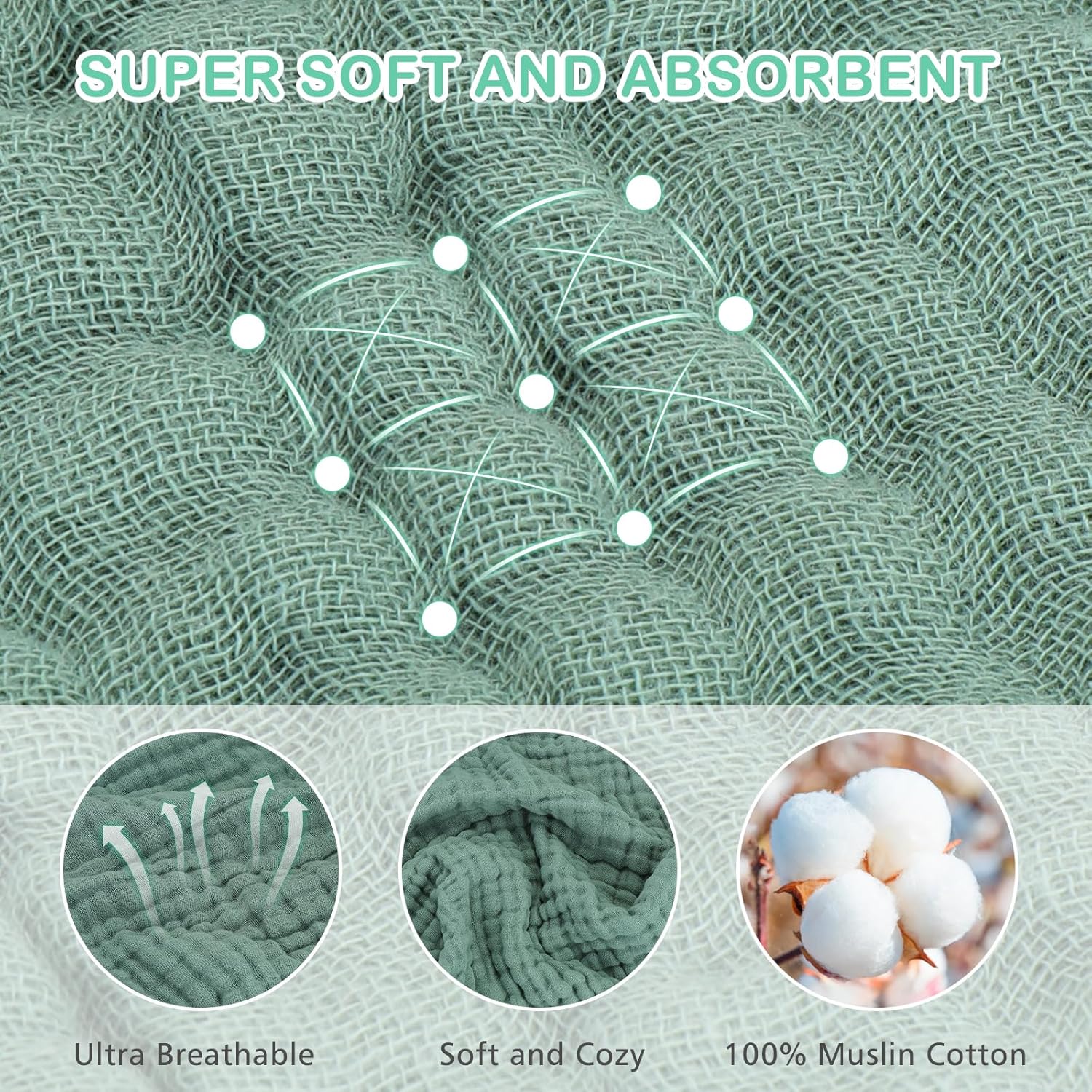 2 Pack Hooded Baby Towels, 100% Muslin Cotton Bath Towel for Babies, Newborn, Infant and Toddler, Absorbent Soft Baby Bath Towel with Hood, Boy and Girl Bath — image 3