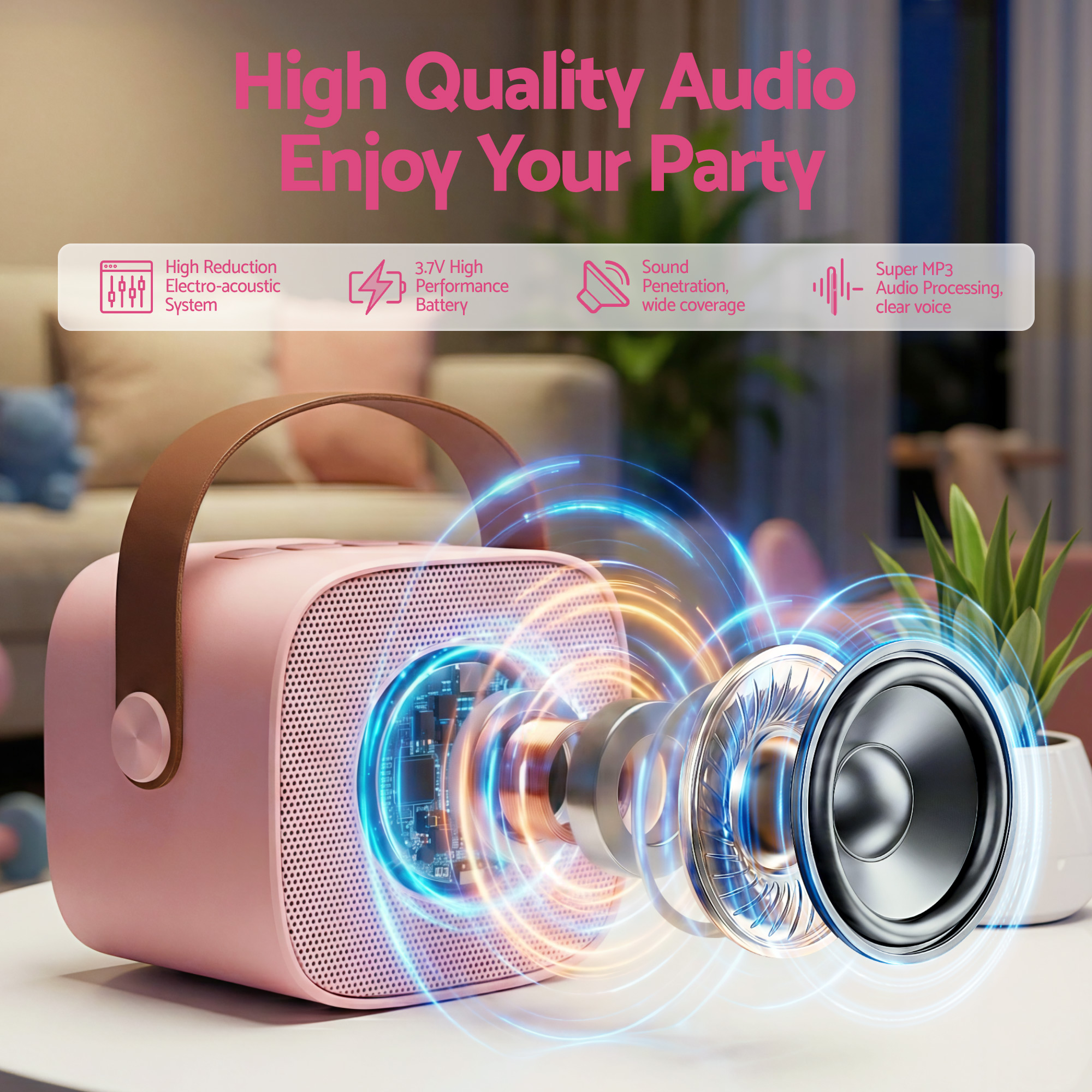 Alpha Mini Portable Karaoke Machine for Adults Kids with 2 Wireless Microphones โ image 4