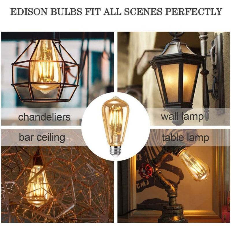 6 Pack E27 LED Edison Bulbs 4W Warm Light Vintage Antique Bulbs for Home Cafe Bar — image 2