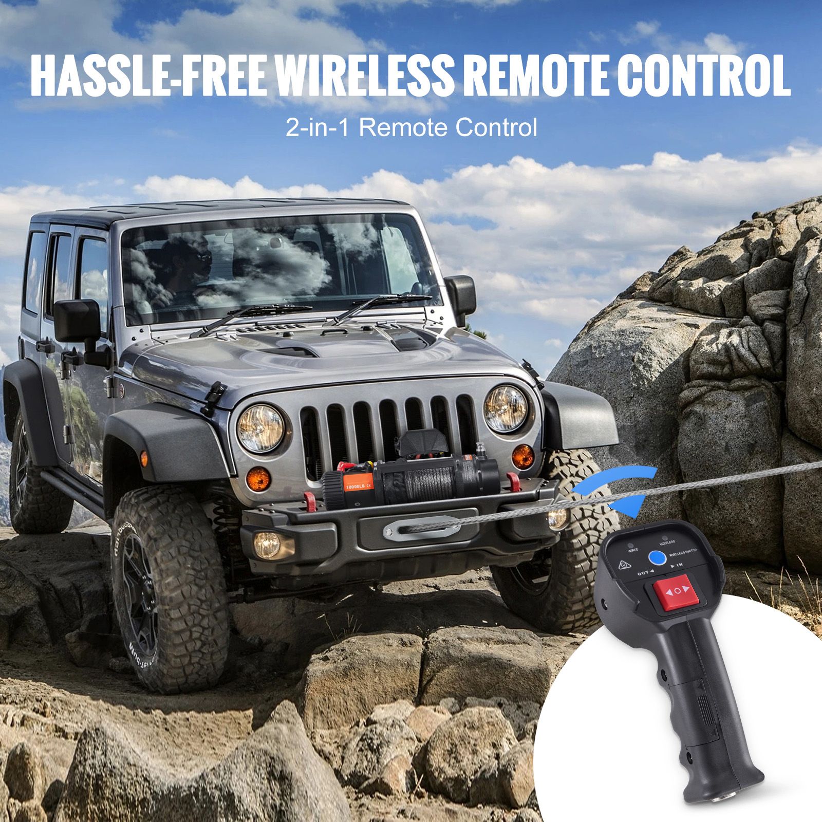 Electric Winch, 4536 kg Load Capacity Nylon Rope Winch, IP67 8.9 mm x 25.9 m ATV Winch with Wireless Handheld Remote & Hawse Fairlead for Towing Jeep Off-Road โ image 6
