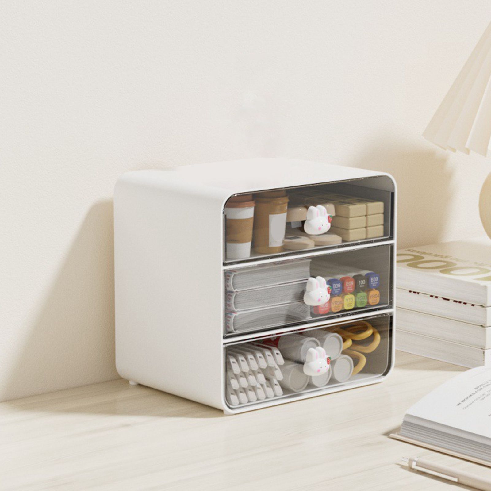Cosmetics Storage Box Drawer Type Makeup Storage Box Desktop Shelf Basket for Student Dormitory Home Large White Rabbit โ image 5