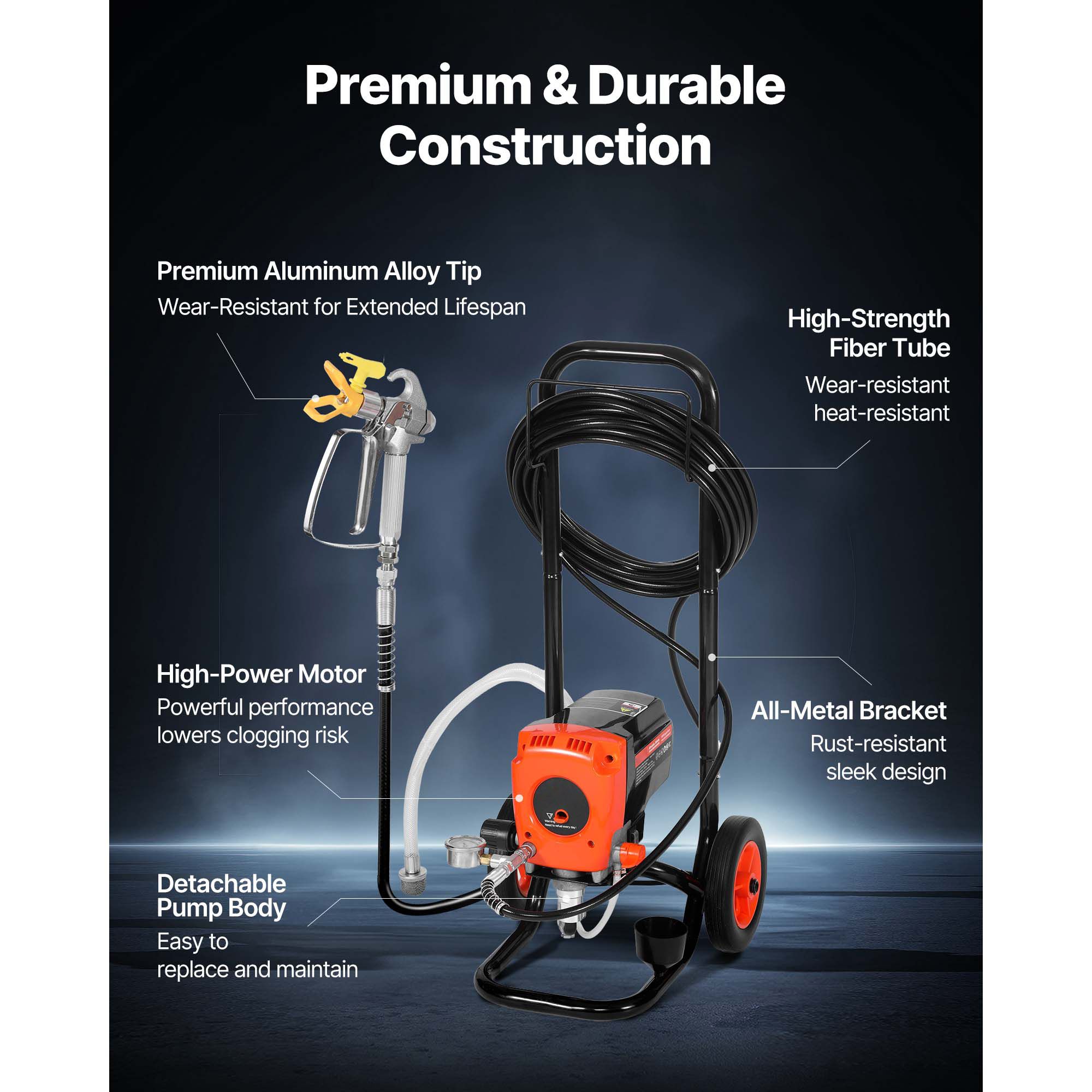 Stand Airless Paint Sprayer, 950W, 3300PSI High Pressure Airless Sprayer with Cart, Cleaning Brush, Hose, Extension Rod, Nozzles, Electric Spray Paint Machine โ image 5