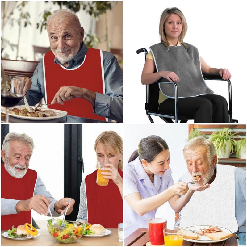 Waterproof Mealtime Bib for Adults and Seniors, Washable Eating Apron for Bedridden and Hemiplegic Patients—Red — image 5