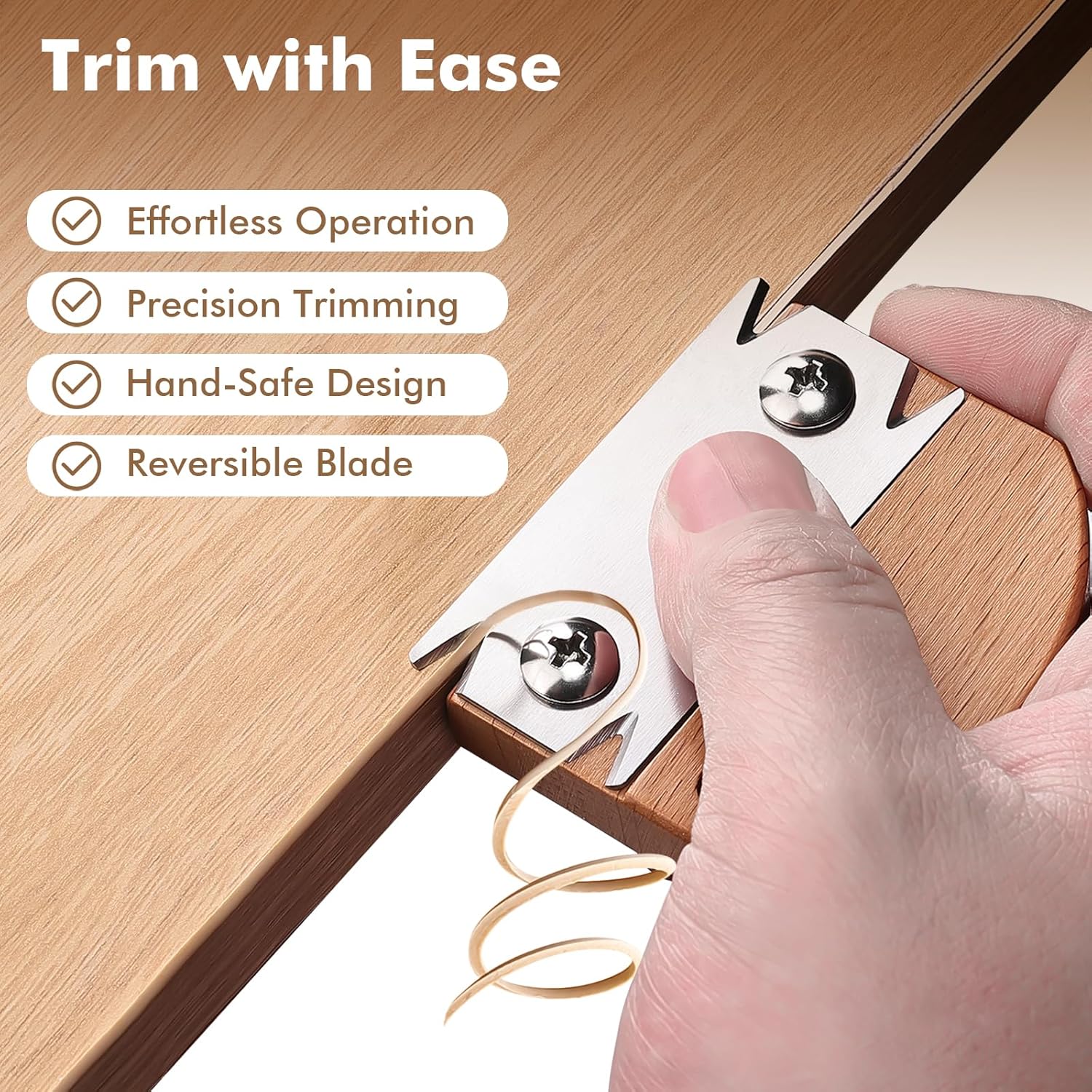 Edge Banding Trimmer, Upgraded Veneer Edge Trimmer with Wooden Handle and 3 Replacement Blades, Edge Band Cutter Tool for Woodworking, Veneer, PVC, Laminate — image 2