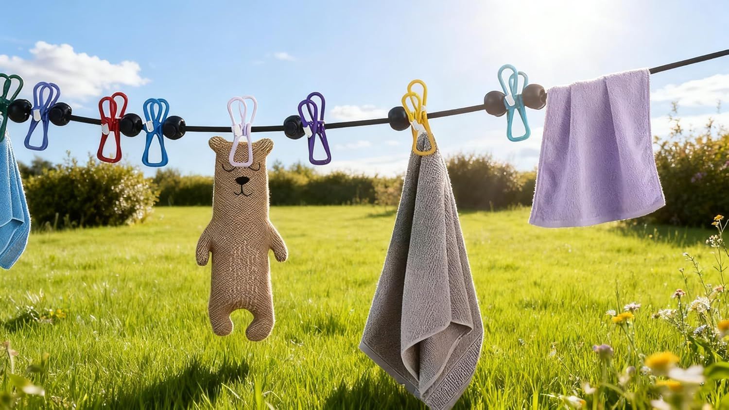 Portable Clothesline Retractable - Travel Drying Rack with Clothespins, Waterproof Outdoor Camping Laundry Line for Indoor Use in Hotel, Home, Apartment (Black — image 2