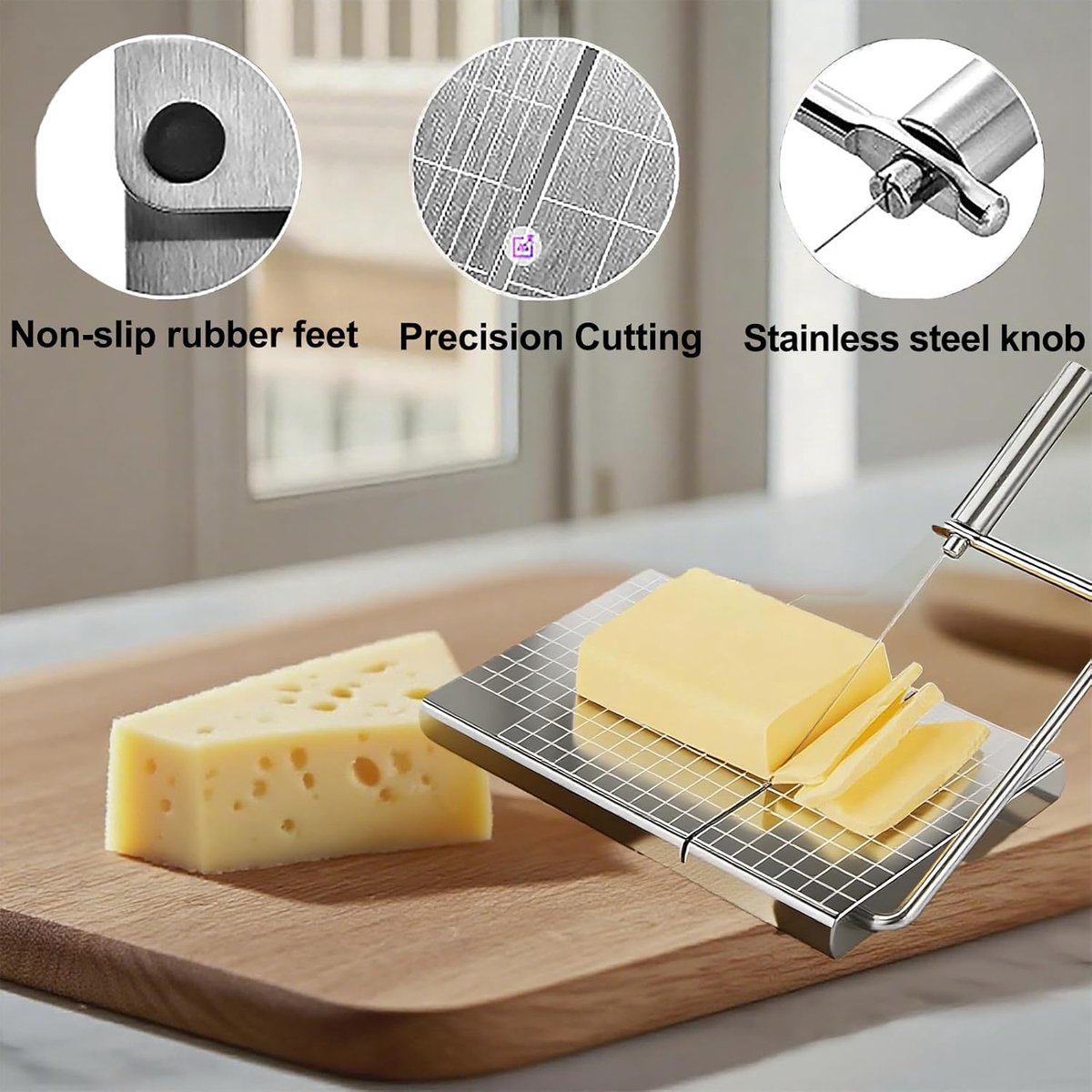 Cheese Slicer with Measuring Scale - 6 Interchangeable Blades - Precision Cutting - Dishwasher Safe - Cheese Lovers & Home Use — image 2