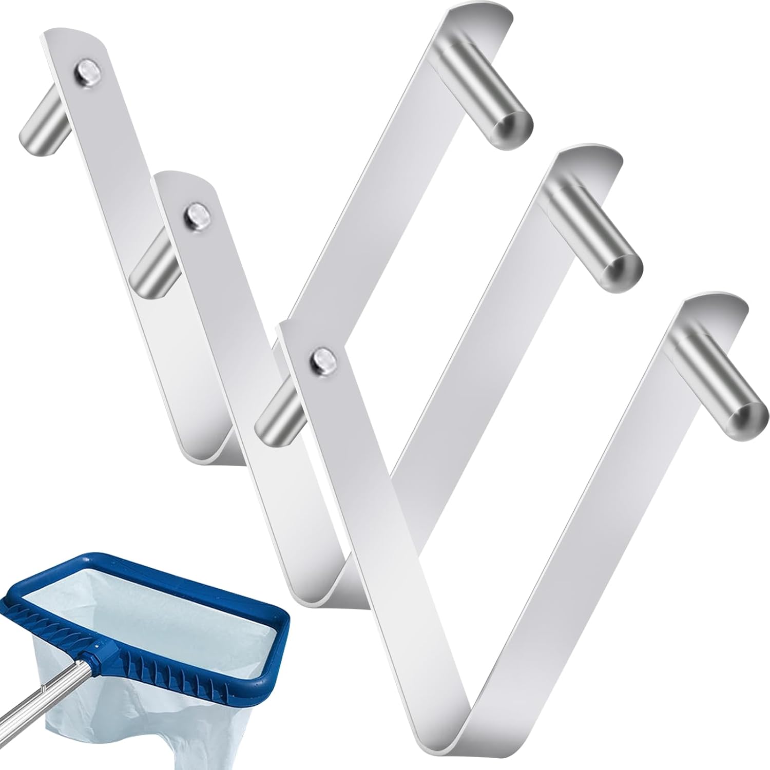 3Pcs Pool Brush Clip V-Shaped Clip, Pool Pole Clips Pool Hooks for Poles, Stainless Steel Clips Double Pin Spring Button Clip for Brushes Skimmers Pool Net