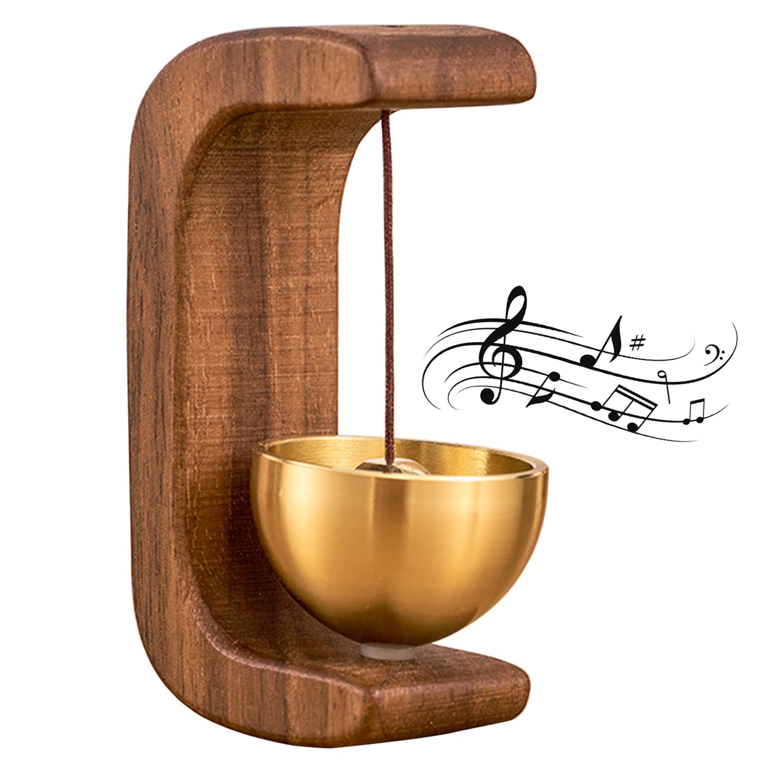 1 Piece Vintage Wooden Door Bell with Copper Chime and Magnetic Mount for Entryways and Bedrooms, Walnut C-Shaped Design