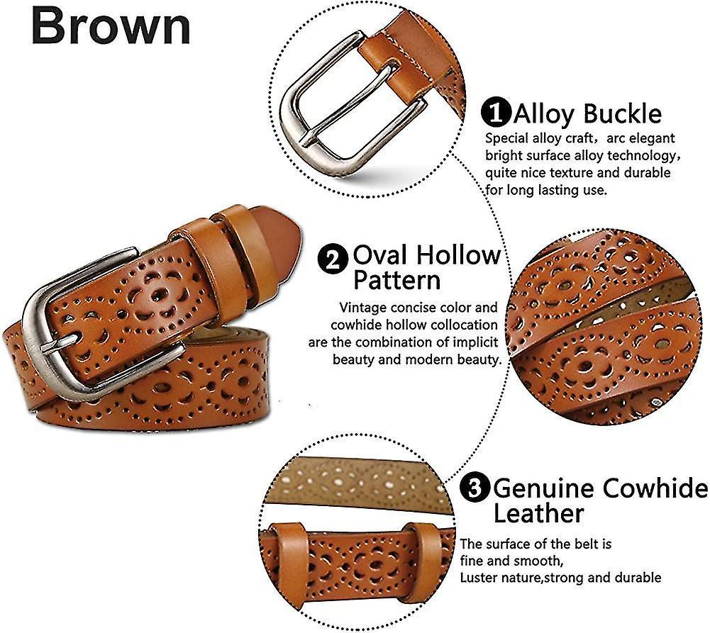 110cm Genuine Cowhide Leather Belt for Women, Hollow Flower Design — image 3