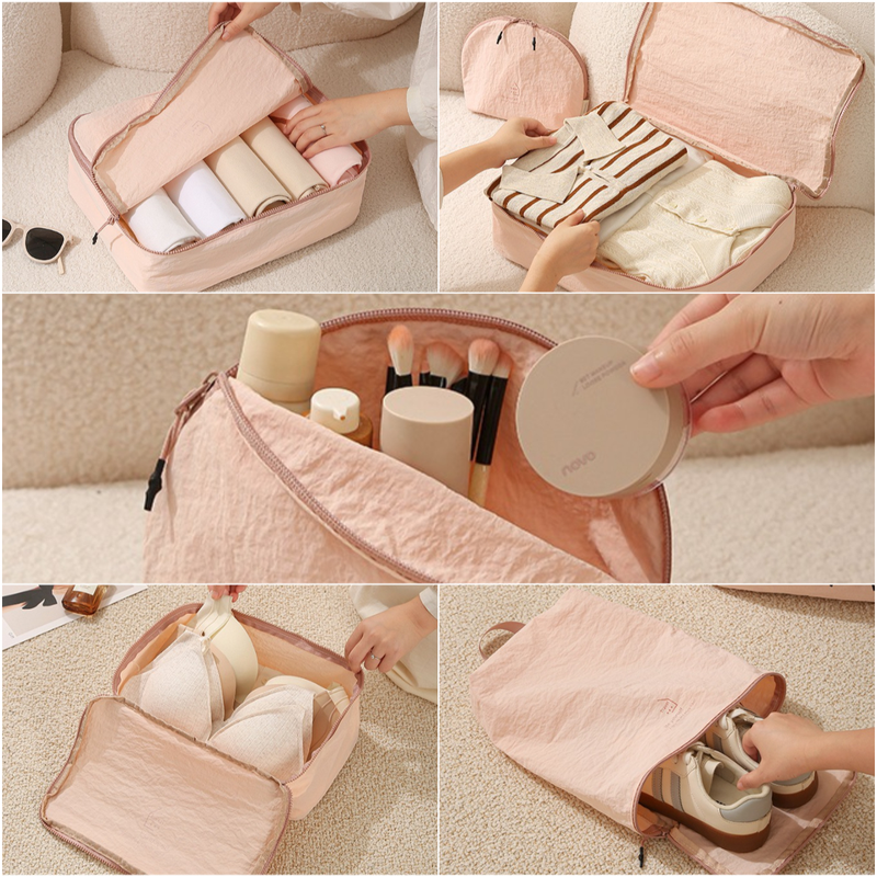 5-Piece Travel Packing Cube Set, Wrinkle-Resistant Nylon Luggage Organizer Bags with Cosmetic Bag & Shoe Bag for Clothing and Toiletries Storage - Pink — image 4