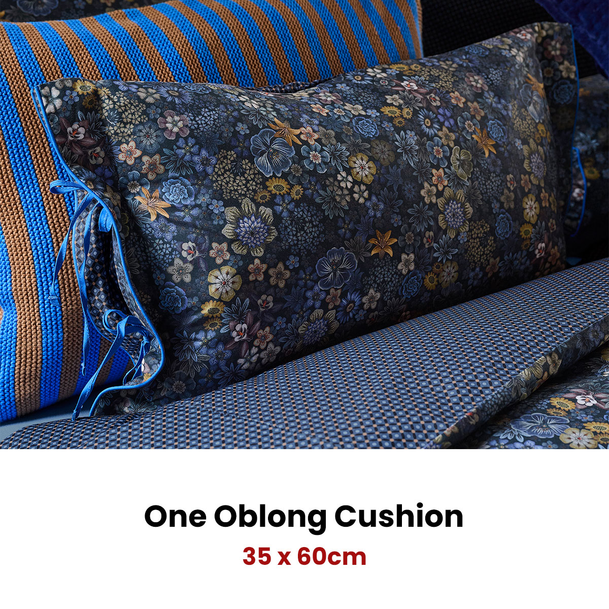 PIP Studio Tutti i Fiori Dark Blue Cotton Cover Oblong Cushion 35cm x 60cm — image 2