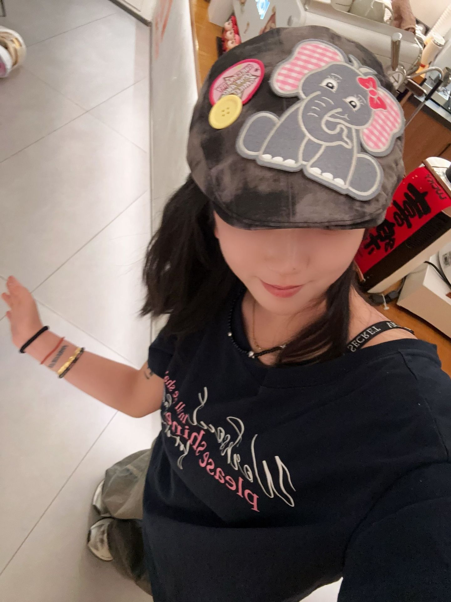 Cute Elephant Applique Beret Hat - Soft Fabric, Adjustable Fit, Retro Newsboy Cap(blue) — image 5