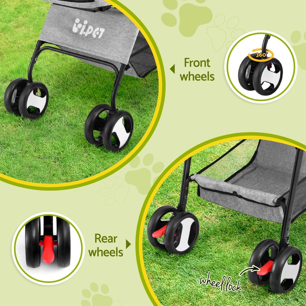 i.Pet Pet Stroller Dog Pram Cat Carrier Travel Large Pushchair Foldable 4 Wheels Grey โ image 6