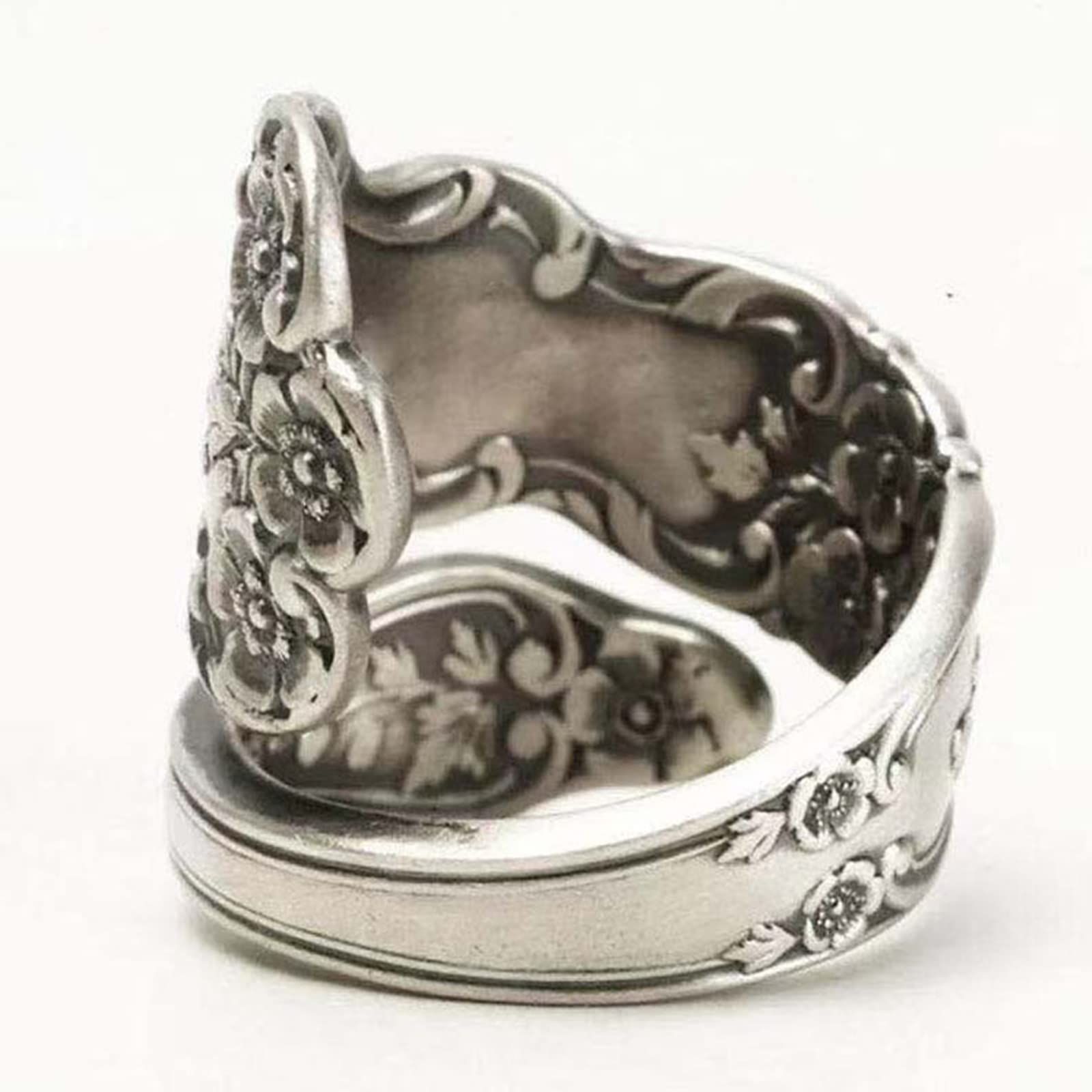 Spoon Rings for Women, Vintage Flower Open Adjustable Boho Statement Thumb Jewelry, Oxidized Spoon Ring Adjustable Ring — image 2