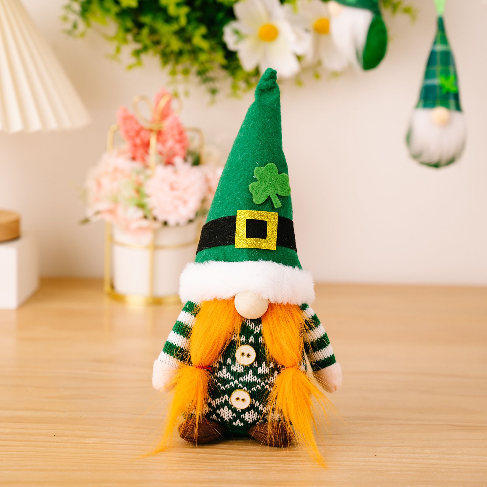 Set of 2,Green Hat with Clover,Faceless Elderly Irish Festival Lucky Clover Hanging Ornament, Day Decorations — image 4