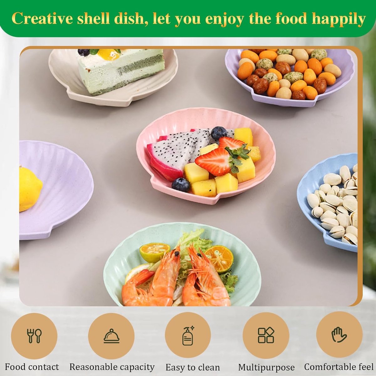 shell-shaped dessert plates - reusable 15 cm plastic plates - for appetizers, wedding cakes, and salads - ideal for travel, picnics, and parties (pink) — image 4