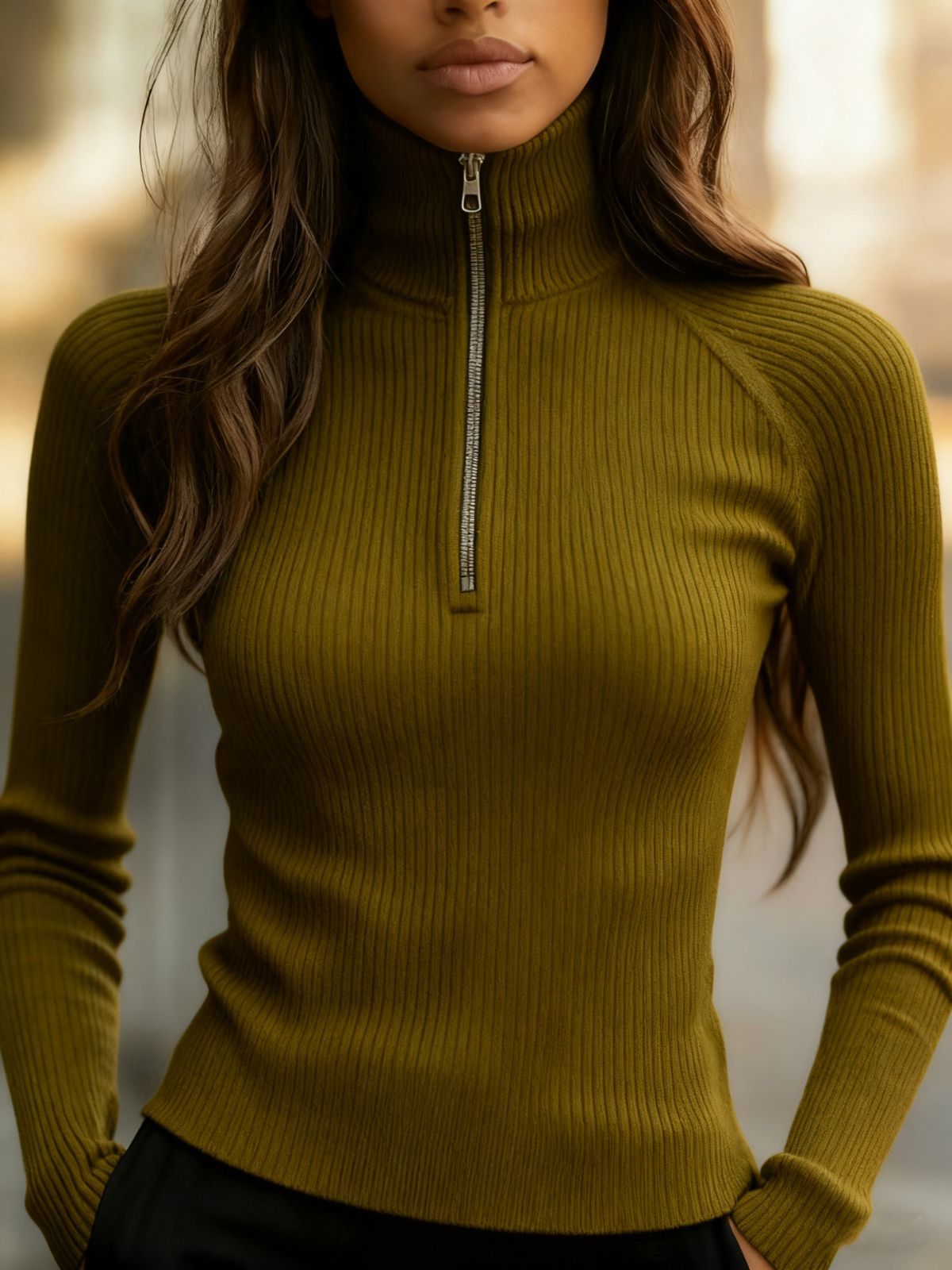 Women'S Turtleneck Top Black High Neck Top Slim Fit Knitwear Winter Layering - Grayish green - Size M(AU M/EU48) — image 5