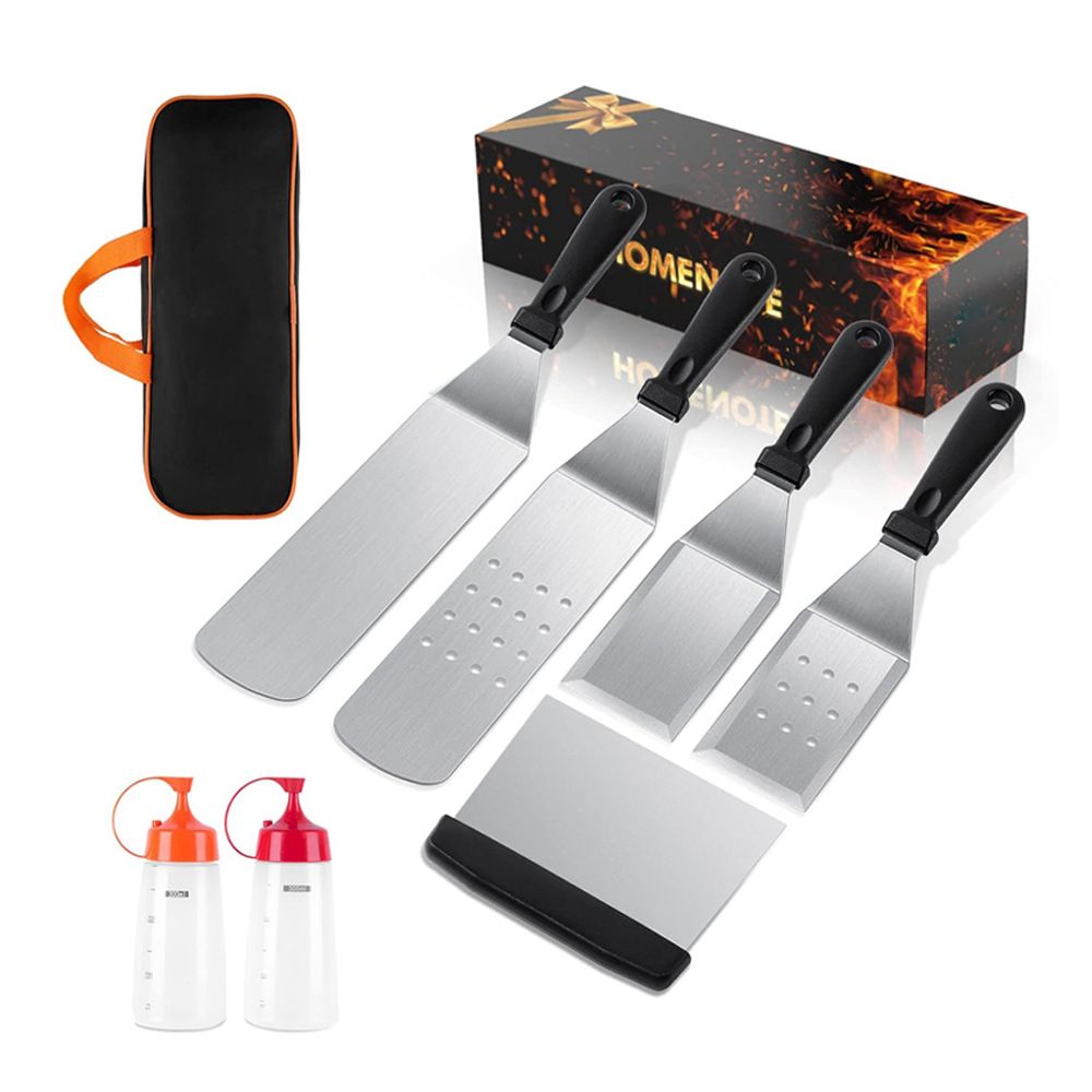 8Pcs Professional Stainless Steel Griddle Spatula Tools With Storage Bag, Griddle Accessories Kit for Teppanyaki Flat Top Cooking，for Cast Iron BBQ Grilling