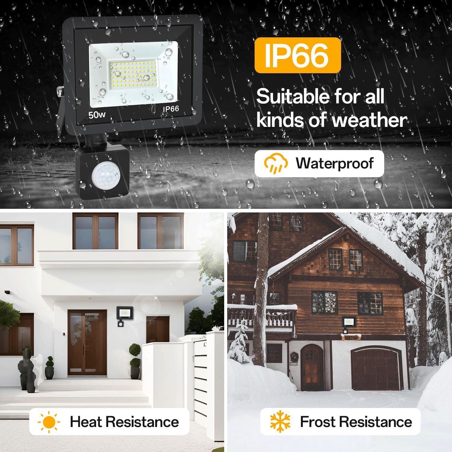 50W LED Floodlight with Motion Sensor IP66 Waterproof 5000LM 6500K Cool White — image 2