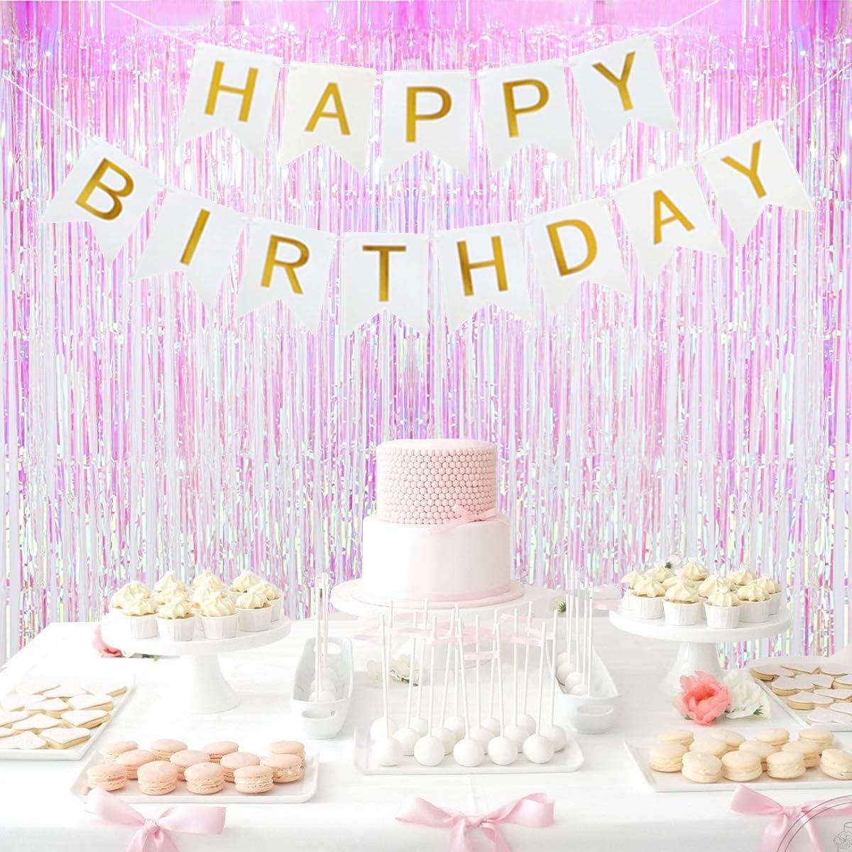 Happy Birthday Banner Birthday Party Supplies Garland Decorations Birthday Signs Nursery Hanging Decor (White) โ image 4