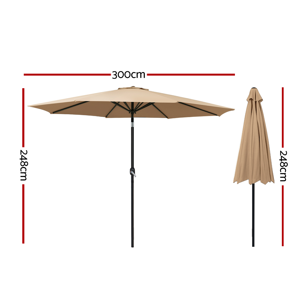 Instahut 3m Outdoor Umbrella Beach Pole Garden Patio Tilt Beige — image 2