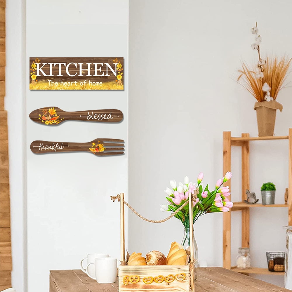 3 Pieces Sunflower Kitchen Decor Spring Decorations Blessed Thankful Wooden Hanging Sign Sunflower Gifts Wall Art Decor Farmhouse Summer Home Decor for Kitchen — image 5