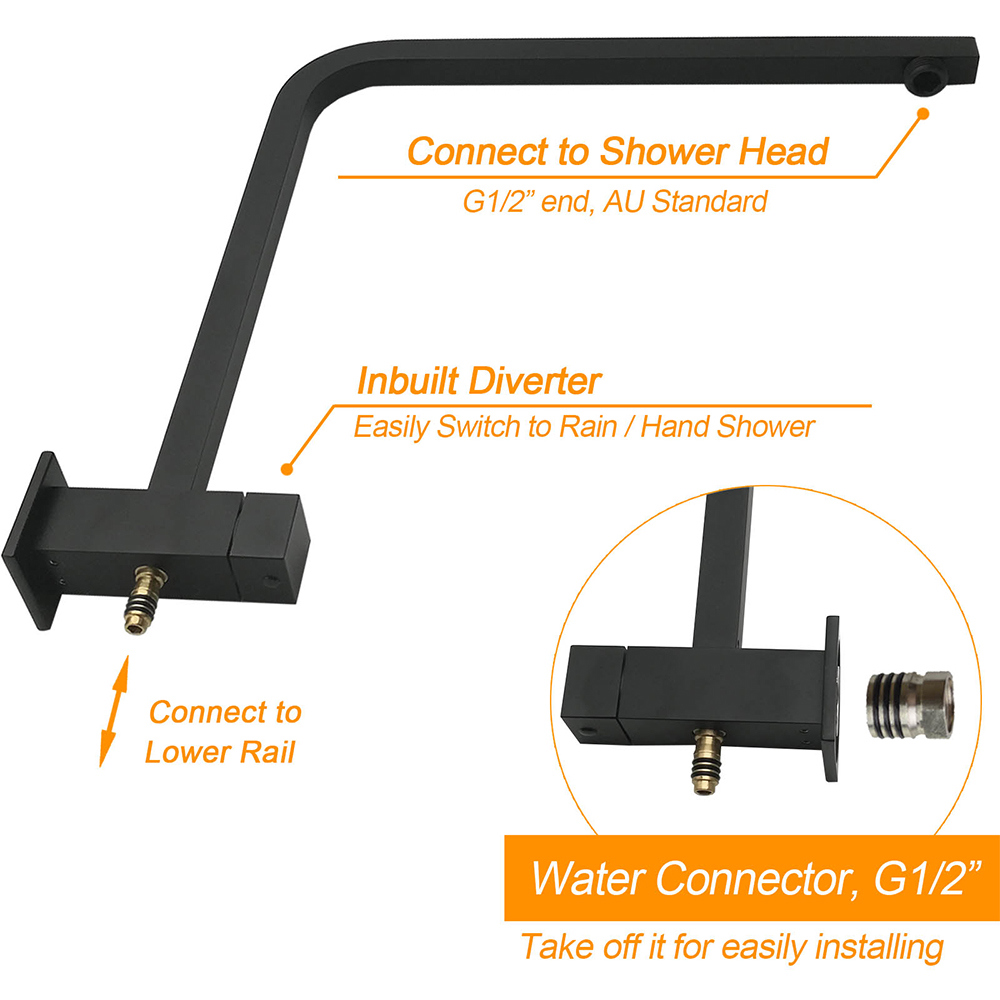 Dual Shower Square Large 12" Rainfall Head 3 Modes Handheld Wall Rail Matt Black โ image 4